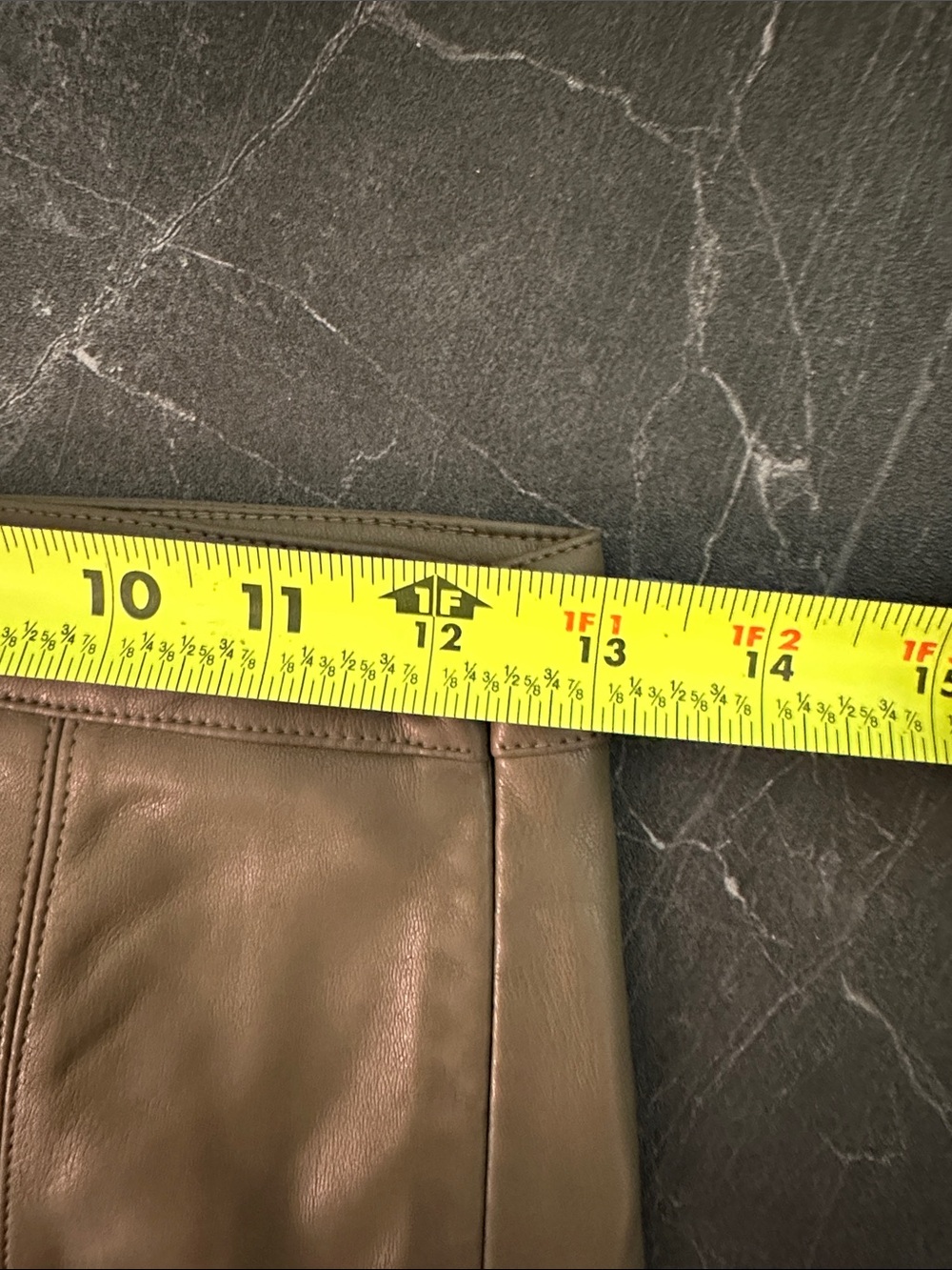 Olive Green Faux Leather Pencil Skirt with Front Slit - Picture 8 of 8